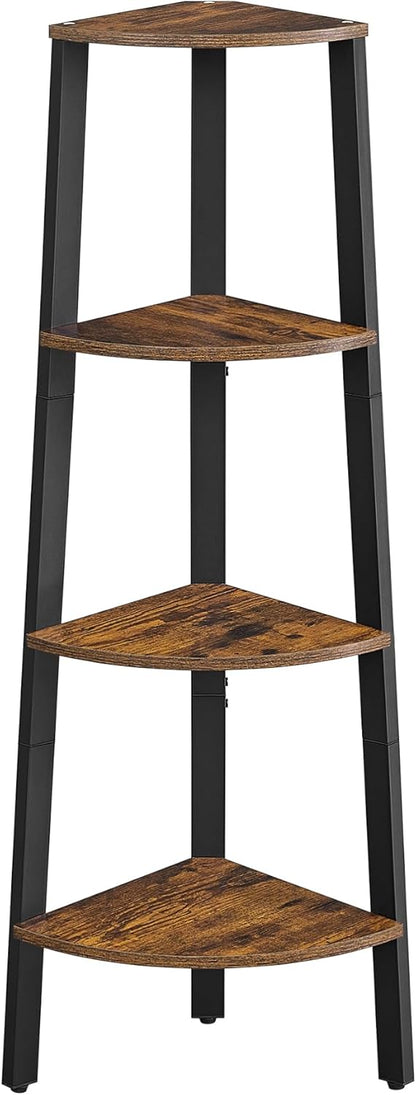 VASAGLE 4-Tier Corner Shelf Stand, Modern Ladder Shelf Plant Stand for Living Room, Office, Kitchen, Rustic Brown and Matte Black, ULLS34X