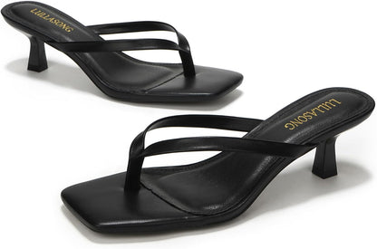 LULLASONG Women's Kitten Heels Sandals Square Open Toe Flip Flop Heels 1.8-2 Inch Heeled Sandals for Women