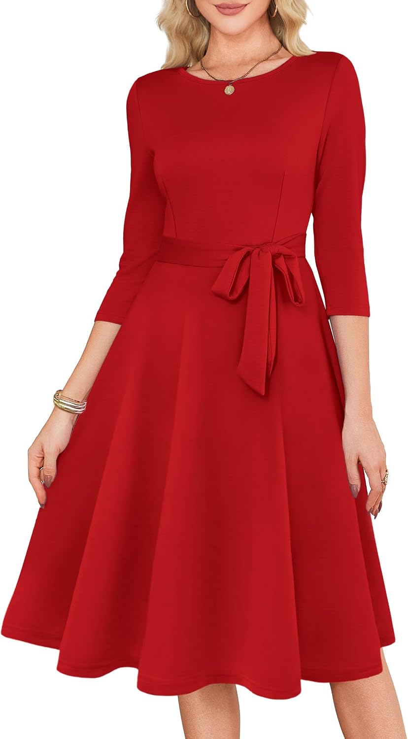 Women's Cocktail Dresses 3/4 Sleeve Formal Vintage Wedding Guest Dress (XS-3XL)