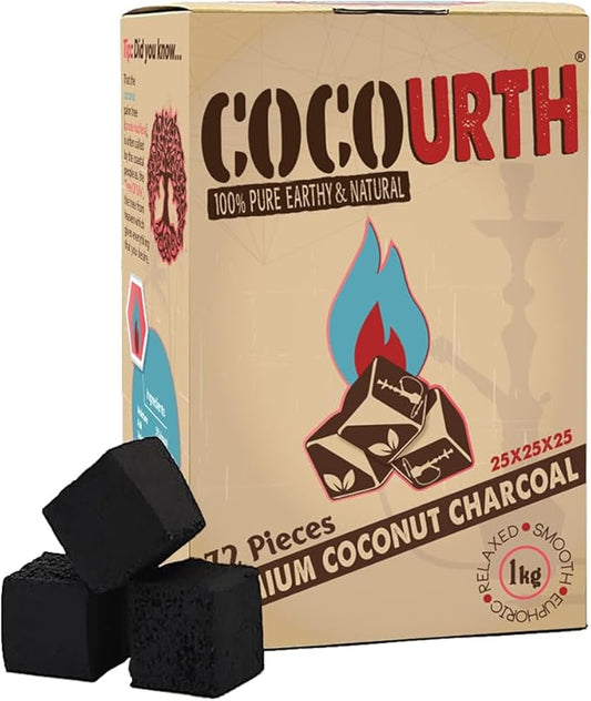100 Natural Hookah Coconut Shell Charcoal Cube 25x25x25mm 72 PCS Electric Burner Briquettes Used Also for Cooking, Grilling, Barbecuing, Incense Narguile Coal (1kg)
