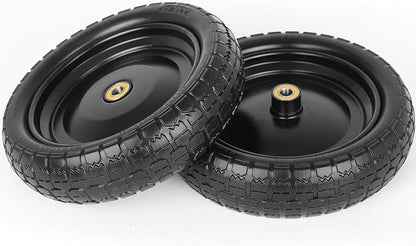 13" Flat-free Solid Tire and Wheel, with 58" Axle Bore Hole, 2.2" Offset Hub, Replacement 4.00-6 Wheelbarrow tire, Compatible with Garden Wagon Trolley Dolly, 2 Pack
