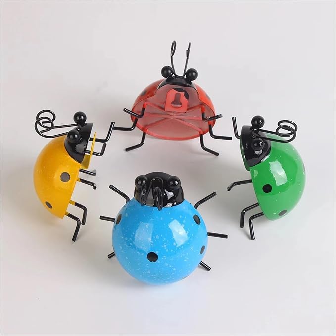 Metal Garden Decor for Outside Cute Ladybugs Art Lawn Ornaments Wall Sculptures  Statues Outdoor Fence(Red)