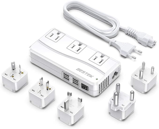 BESTEK International Power Adapter 250W, 220V to 110V Step Down Travel Voltage Converter with 4-Port USB Including USAUEUUKIndiaSouth Africa Plug Adapter (White)