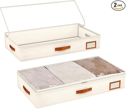 2pcs Under Bed Storage Containers, 58L Under Couch Storage Bins Organization Foldable Underbed Storage Bags for Clothing, Blankets, Towels, Comforter, Sweaters, Linen Sheets (M)
