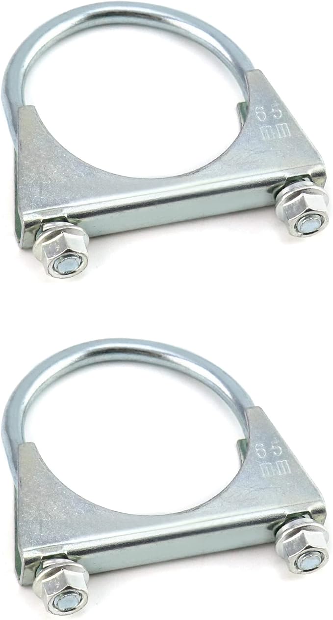 QWORK U-Bolt Muffler Tip Exhaust Hook, 2-12" OD 2Pcs Stainless Steel Universal Silencer Exhaust Clip