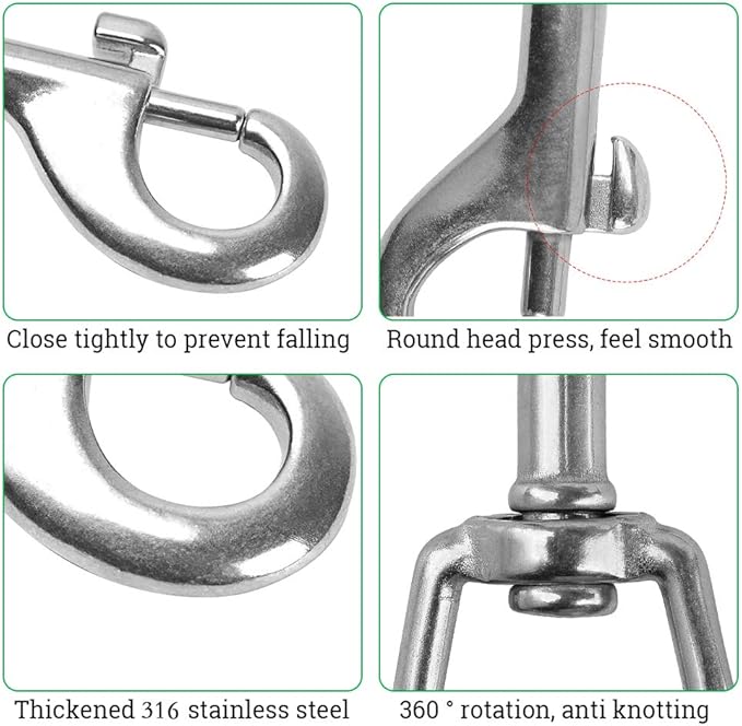 Double Ended Bolt Snap Hooks, Stainless Steel Double End Heavy Duty Trigger Snaps for Water Bucket/Dog Leash/Pet Feed Bucket/Pet Hammock and More, Pack of 6(3.5inch,Silver)
