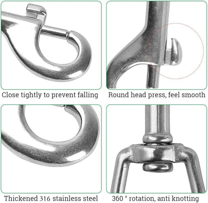 Double Ended Bolt Snap Hooks, Stainless Steel Double End Heavy Duty Trigger Snaps for Water Bucket/Dog Leash/Pet Feed Bucket/Pet Hammock and More, Pack of 6(3.5inch,Silver)