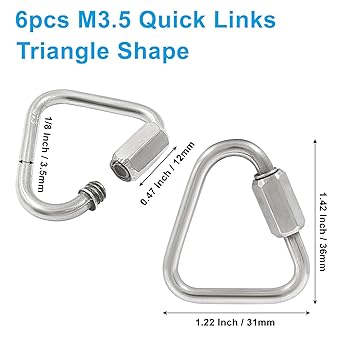 6Pcs Delta Quick Links 18 Inch 316 Stainless Steel Triangle Locking Quick Connector, M3.5 Quick Link Chain Heavy Duty Durable Chain Connector - 330lbs Capacity
