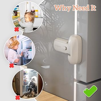 EUDEMON 1 Pack Updated Child Proof RefrigeratorFridgeFreezer Door Lock Apply to Max 1"(25mm) Sealing Strip for Toddlers and Kids, no Tools Need or Drill (Grey)