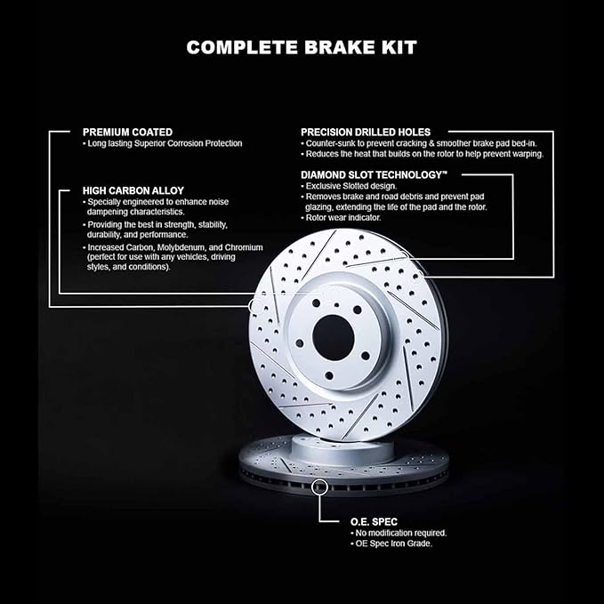 R1 Concepts Front Brake Rotor Kit Brake Rotors Brake Disc Drilled and Slottedfits 2013-2022 INFINITI JX35, Q50, Q60, QX50, QX60; Nissan Murano, Pathfinder