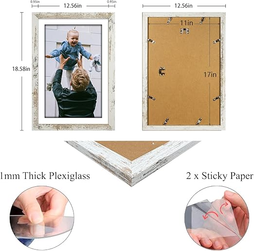 Capcillin 11x17 Picture Frame Wood Pattern Distressed White Poster Frame Set of 1, Wall Mounting,Plexiglass,Great for Prints, Mural,and Art(CP003-MD11x17-RW)