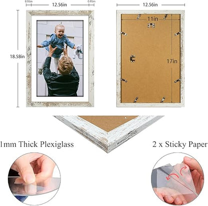 Capcillin 11x17 Picture Frame Wood Pattern Distressed White Poster Frame Set of 1, Wall Mounting,Plexiglass,Great for Prints, Mural,and Art(CP003-MD11x17-RW)