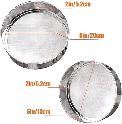 2 Pack Flour Sifter,Stainless Steel Fine Mesh Strainers Flour Sieve,60 Mesh Round Sifter for Baking Cake Bread (6-Inch and 8-Inch)