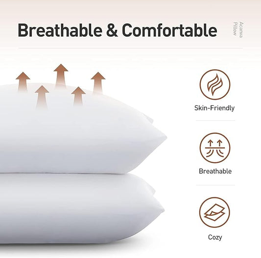Acanva Bed Pillows 1 Pack Hotel Collection Luxury Soft Inserts for Sleeping-Breathable and Comfortable for Stomach Back Sleepers, Queen (Pack of 1), White - 1 Count