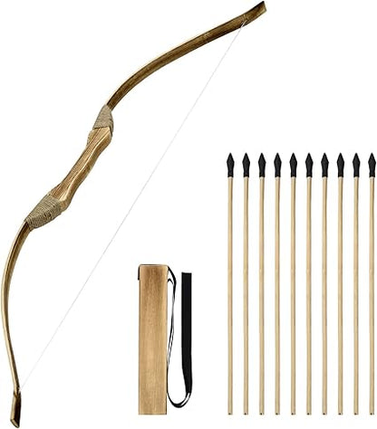 Kids Bow and Arrow Set, 32 Inch Archery Set Handmade Wooden Toy Bow and Arrow for Kids 4-6 8-12, Cosplay Game Costume Prop Play, 1 Bows 1 Quivers and 10 Wood Arrows, Gifts for Youth Boys  Girls