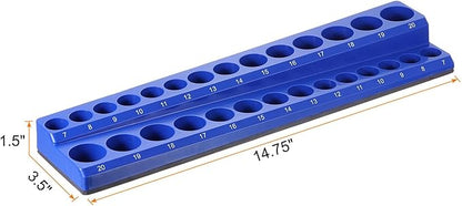 HARFINGTON Magnetic Socket Organizer 38" Drive Metric Socket Holder Tray Socket Storage Rack Holds 30 Standard and Deep Size Sockets, Blue