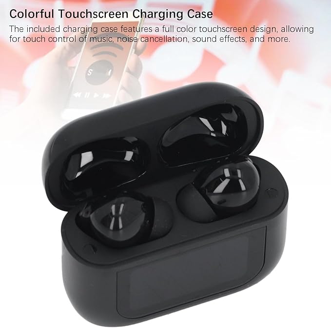 VBESTLIFE Earbuds with Touchscreen Charging Case, 5.4, Noise Cancelling, 4H Playback, 380mAh Charging Case (Black)
