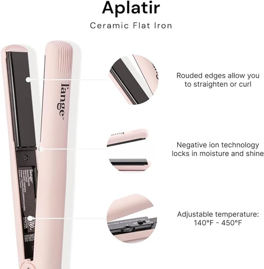 L'ANGE HAIR Aplatir Ceramic 1" Flat Iron  Adjustable Temp  Dual Voltage Hair Straightener  Tourmaline-Infused Plates for Smooth, Frizz-Free Styling  1 Inch Styling Tool (Blush)