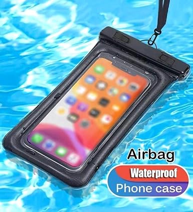 Sea,SandSun Floating Waterproof Phone Case, Waterproof Cellphone Bag, Floatable, Waterproof Phone Pouch, Clear Design, Touch Screen, Beach Swim Tubing Theme Park, iPX8 (Black), 8.6inx4.1in