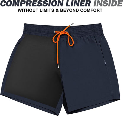 BRISIRA Mens Swim Trunks Swim Shorts Quick Dry 5 inch Inseam Beach Shorts with Compression Liner and Zipper Pocket( Size 2XL )