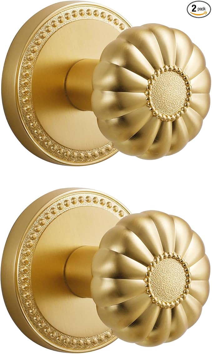 Dummy Gold Door Knobs Interior Satin Brass Dummy Door Handle Single Sided Decorative,Zinc Alloy 2 Pack