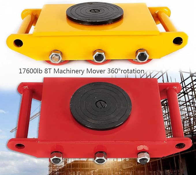 8 Ton Heavy Duty Machine Dolly Skate for Industrial Moving Equipment,Machinery Roller Mover Cargo Trolley with 360 Rotation Cap Red