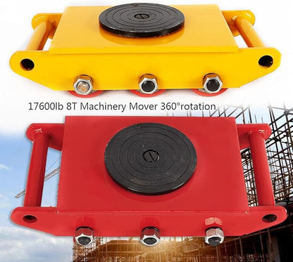 8 Ton Heavy Duty Machine Dolly Skate for Industrial Moving Equipment,Machinery Roller Mover Cargo Trolley with 360 Rotation Cap Red