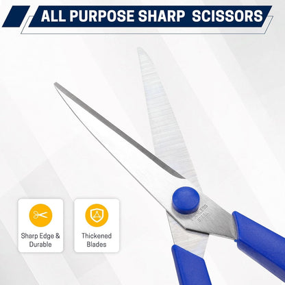 BURVAGY 8" 12 Pack All Purpose Heavy Duty Scissors- Comfort-Grip Sharp Scissors for Office School Sewing Fabric Craft High/Middle School Student Teacher Scissor, Right/Left Hand (Assorted Colors)
