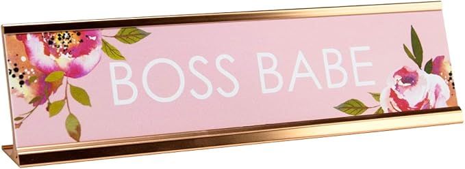 Boss Babe Desk Plate  2" x 8" Chic Pink Floral Office Desk SignCubicle Name Plate Coworker PresentMade In The USA