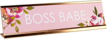 Boss Babe Desk Plate  2" x 8" Chic Pink Floral Office Desk SignCubicle Name Plate Coworker PresentMade In The USA