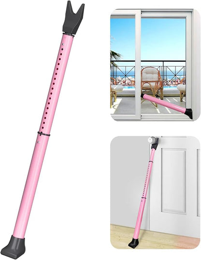 AceMining Upgraded Door Security Bar  Sliding Patio Bar, Heavy Duty Stoppers Adjustable Jammer for Home, Apartment, Travel (1 Pack,Pink)