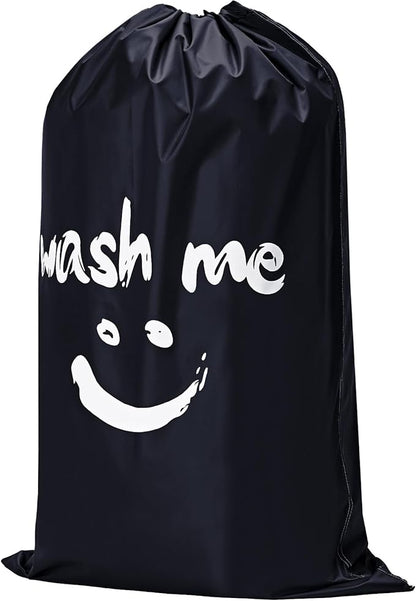 HOMEST 2 Pack XL Wash Me Travel Laundry Bag, Dirty Garments Organizer, Large Enough to Hold 4 Loads of Clothes, Easy Fit a Hamper or Clothing Basket, Black and Sky Blue