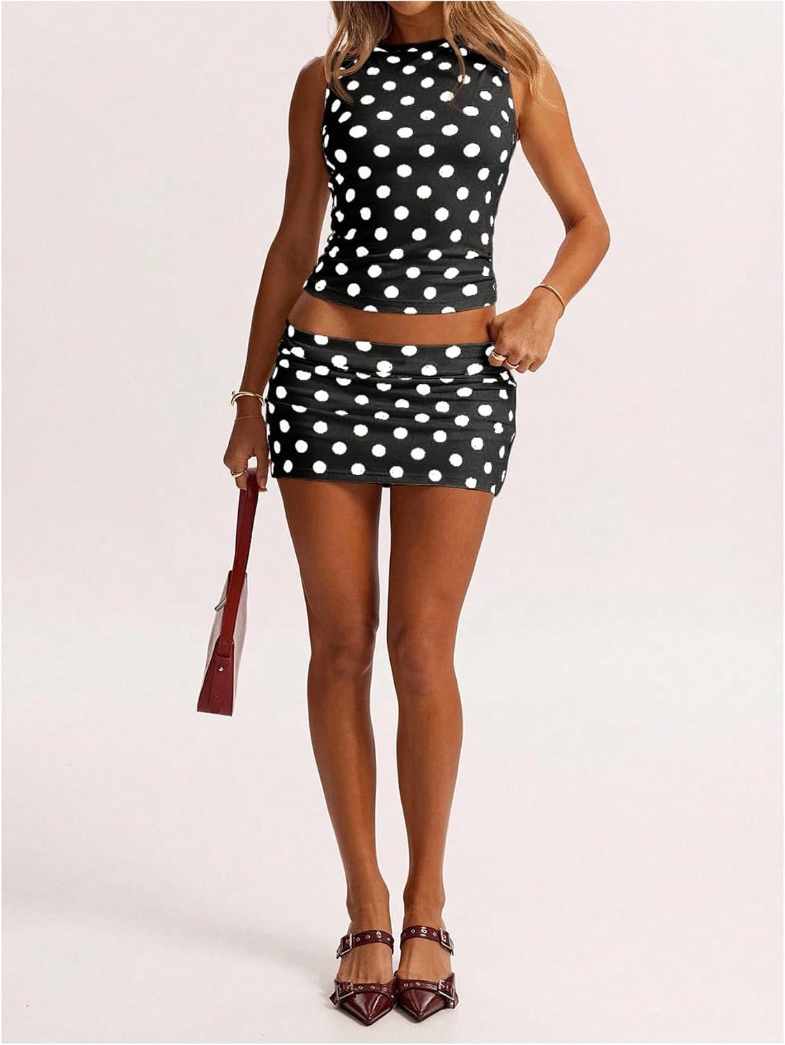Milumia Women's Y2K Polka Dots Mini Skirts Built in Shorts | Low Waisted, Bodycon, High Stretch, Party, Casual, Festival, Going Out, Back to Schools