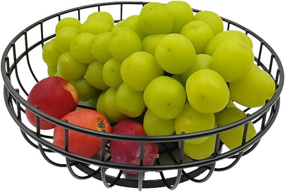 decorative baskets for homedecor, wire fruit vegetable bowl, desktop storage basket suitable for kitchen counters, modern simple single-layer fruit basket?black)