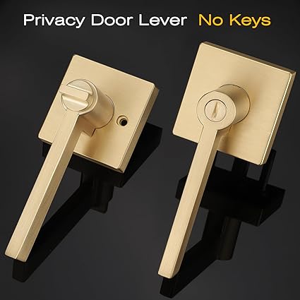 EHOMEWARE 1 Pack Gold Door Handles, Heavy Duty Door Knobs Interior for Bedroom Bathroom, Zinc Alloy Privacy Door Levers Door Handle with Lock, Satin Brass Modern Door Hardware  Locks