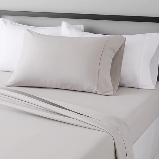 Basics Lightweight Super Soft Easy Care Microfiber 3 Piece Bedsheets Set with 14-Inch Deep Pockets, Twin, Light Gray, Solid