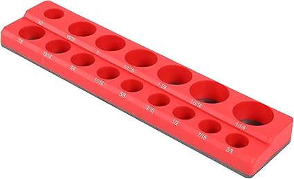 HFS(R) 12-inch Magnetic Socket Organizer Set Magnetic Socket Organizer Tray SAE Standard 12" Socket Holder Magnetic Tool Organizer 16 Slot Red Hold