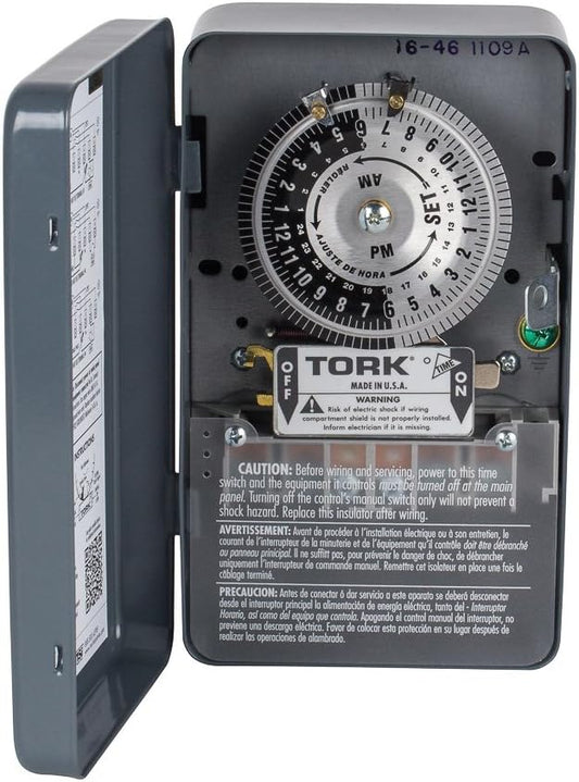NSi Industries TORK 1109A Indoor 40-Amp Multi-Volt Mechanical Lighting and Appliance Timer - 24-Hour Programming - Multiple OnOff Settings - 120208-277-Volt - Grey 2.9 x 4.7 x 7.9 inches
