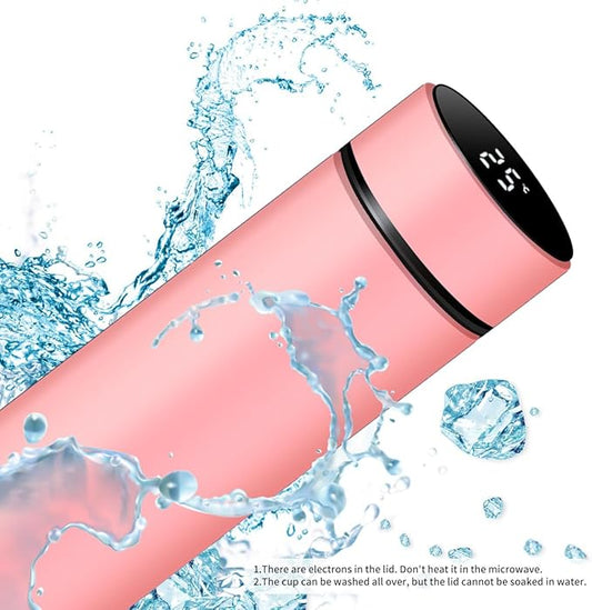 Smart Water Bottle Stainless Steel Vacuum Flask,Travel Mug with Smart LCD Touch Screen, Keep Hot Or Cold, Car Portable Travel Tea Coffee Vacuum Thermoses Cup,Insulated Water Bottle (Pink)