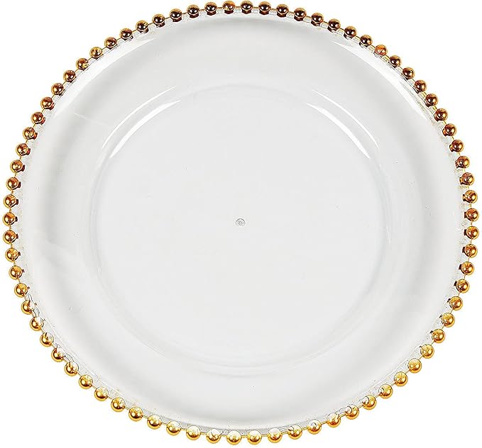 Fun Express Clear Chargers with Gold Beaded Trim - 6 Ct.