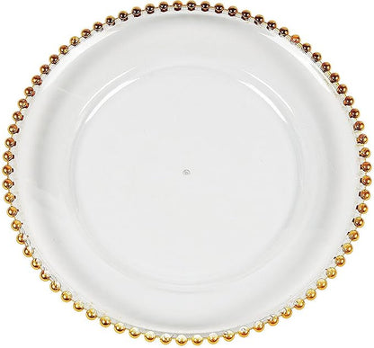 Fun Express Clear Chargers with Gold Beaded Trim - 6 Ct.