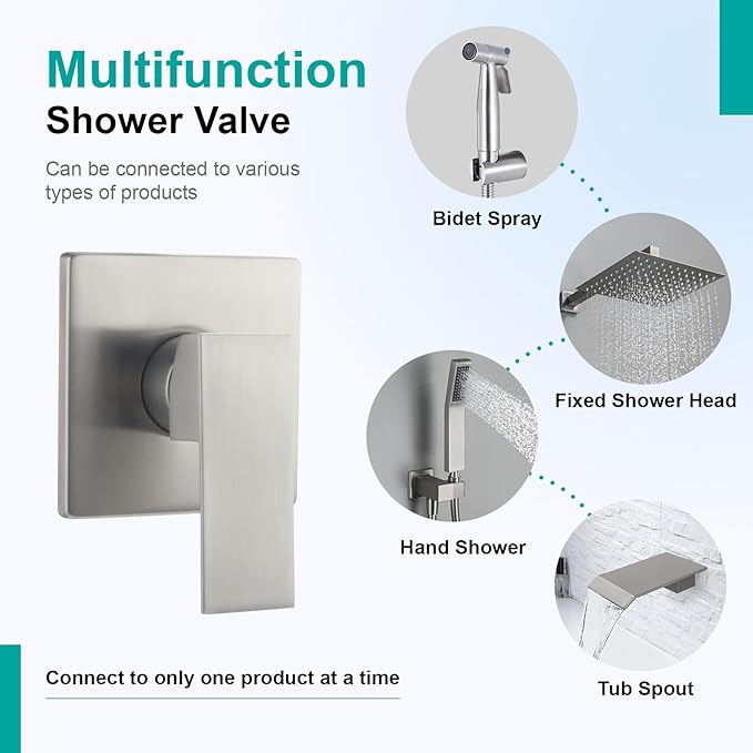Wall Mount Bathroom Shower Valve Single Handle Shower Valves Mixer Hot and Cold Mixer Single Function Shower Handle Valve Trim Kit 4.3 Inch Cover Plate, Brushed Nickel