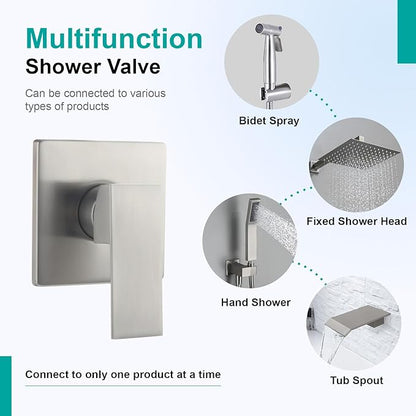Wall Mount Bathroom Shower Valve Single Handle Shower Valves Mixer Hot and Cold Mixer Single Function Shower Handle Valve Trim Kit 4.3 Inch Cover Plate, Brushed Nickel