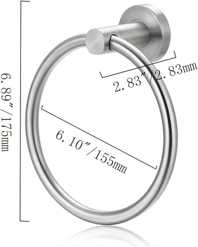 Bahroom Towel Ring Stainless Steel SUS 304,Circle Hand Towel Holder,Matte Round Towel Holder Wall Mount Towel Rack Silver