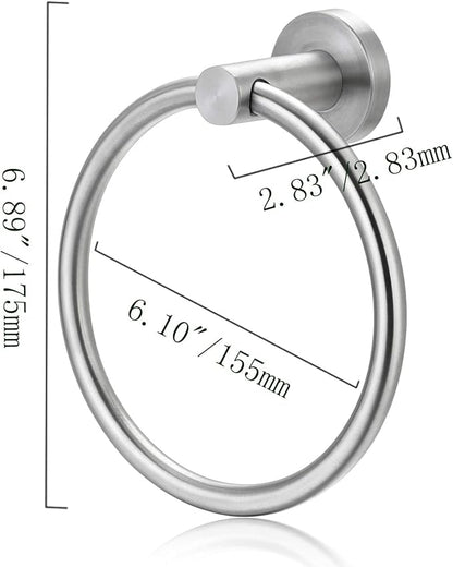 Bahroom Towel Ring Stainless Steel SUS 304,Circle Hand Towel Holder,Matte Round Towel Holder Wall Mount Towel Rack Silver