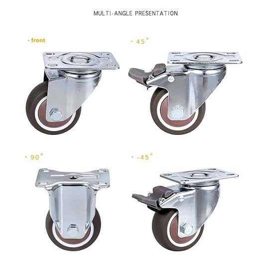 3-inch Caster with Flat Plate, 75MM Heavy Duty Caster Bearing Bearing 100KG, Rubber Hand Wheel for Furniture is Quiet and Easy to Push.