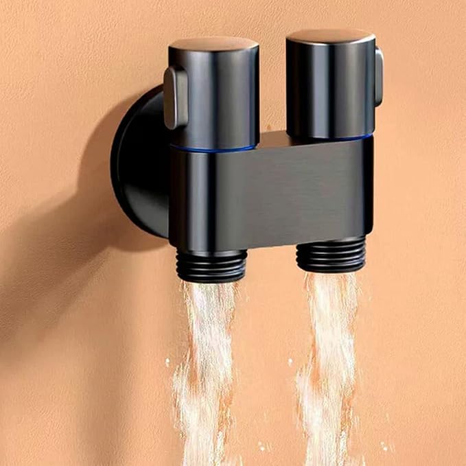 1-In-2-Out Dual Control Valve, 1-In-2-Out Washing Machine and Toilet Faucet, Dual Control Valve for Bidet, Bathroom Faucet Double Handle Dual Control with Pull Out Sprayer (Black)