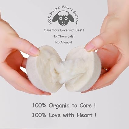 Wool Dryer Balls Organic XL 6-Pack, 100 New Zealand Chemical Free Fabric Softener for 1000 Loads, Baby Safe  Hypoallergenic, Reduce Wrinkles  Shorten Drying Time Naturally
