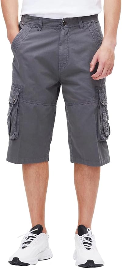 BEST SOUTH Men's Capri Long Twill Cargo Shorts Below Knee 13 Inches Cotton Relaxed Fit Casual Multi-Pocket