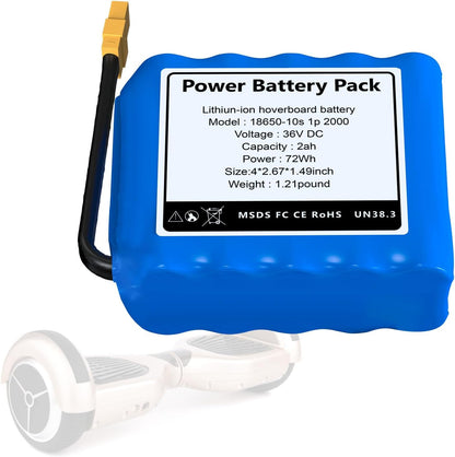 36V 2Ah Battery Universal Use with 72Wh Power High Performance Powerful Pack 10S1P, Size About 4 * 2.67 * 1.49 inch